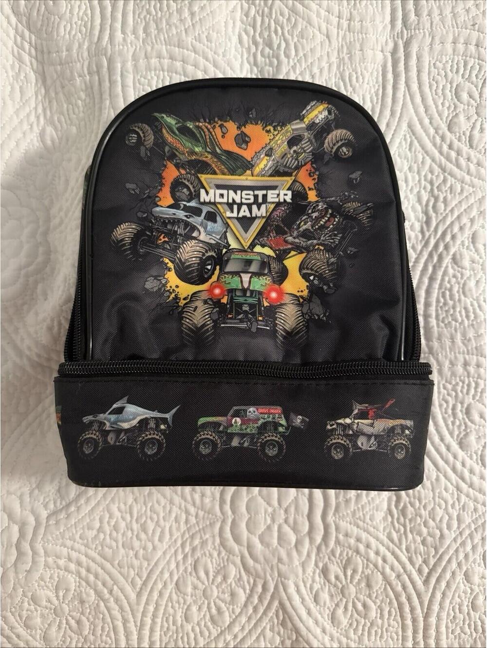 Monster Jam Grave Digger Megalodon Pirate's Curse Dual Compartment Lunch Box Bag